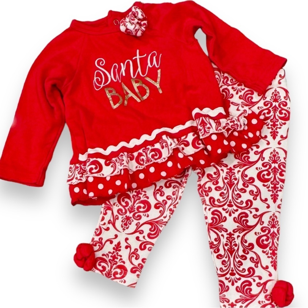 Nursery Rhyme Size 12M 2 Piece “Santa Baby” Ruffled Tunic & Matching Leggings